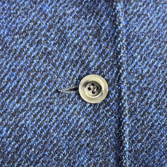 Harris Tweed blue wool overcoat vintage collared long winter coat classic flawed - Picture 4 of 14